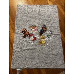 Pottery Barn Paw Patrol Embroidered gray Toddler Crib Quilt Blanket Characters